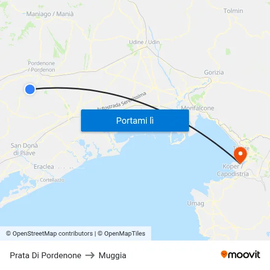 Prata Di Pordenone to Muggia map