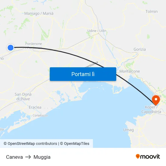 Caneva to Muggia map