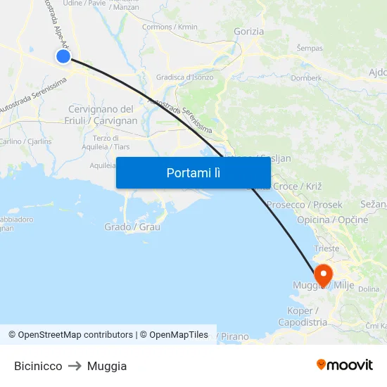 Bicinicco to Muggia map