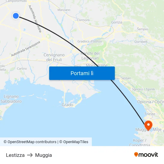 Lestizza to Muggia map