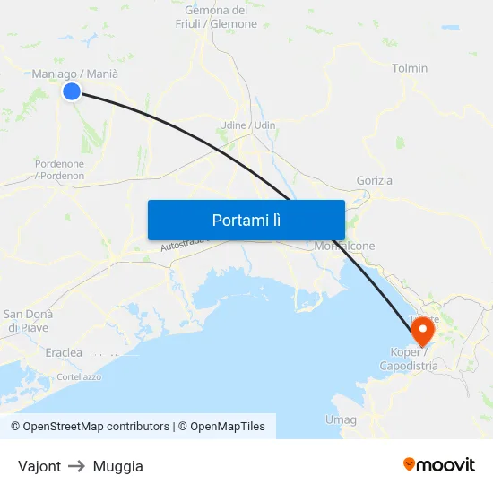 Vajont to Muggia map