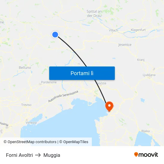 Forni Avoltri to Muggia map