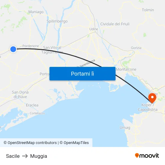 Sacile to Muggia map