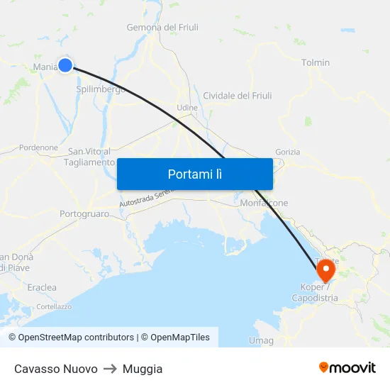 Cavasso Nuovo to Muggia map