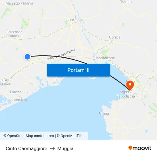 Cinto Caomaggiore to Muggia map