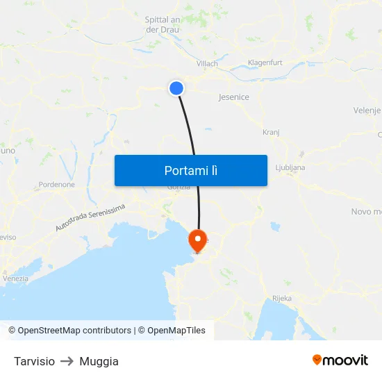 Tarvisio to Muggia map