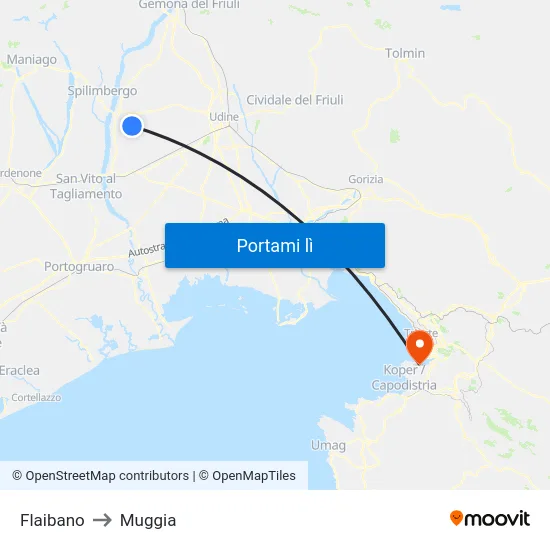 Flaibano to Muggia map