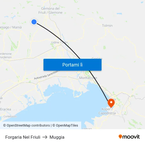 Forgaria Nel Friuli to Muggia map