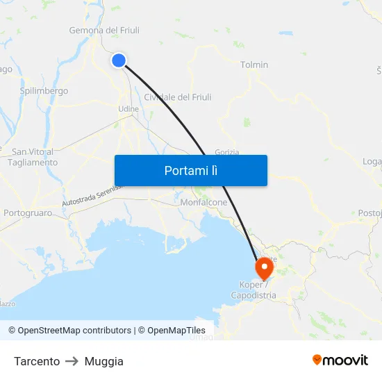 Tarcento to Muggia map