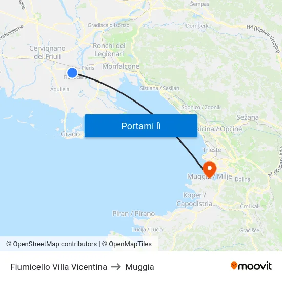 Fiumicello Villa Vicentina to Muggia map