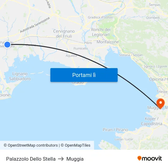 Palazzolo Dello Stella to Muggia map