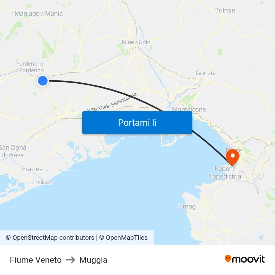 Fiume Veneto to Muggia map