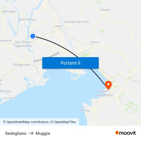 Sedegliano to Muggia map