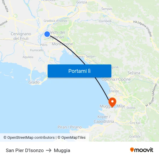 San Pier D'Isonzo to Muggia map