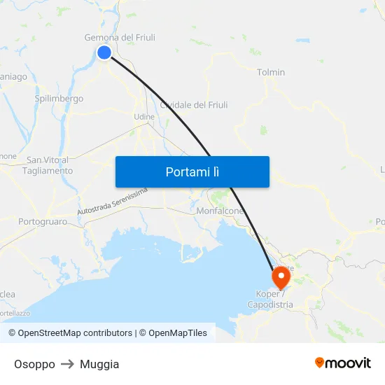 Osoppo to Muggia map