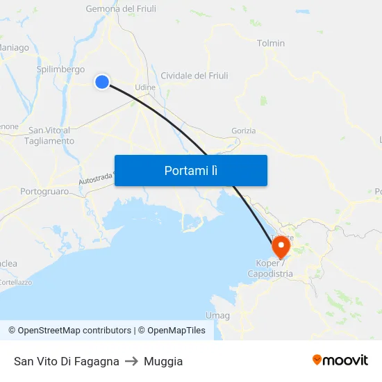 San Vito Di Fagagna to Muggia map