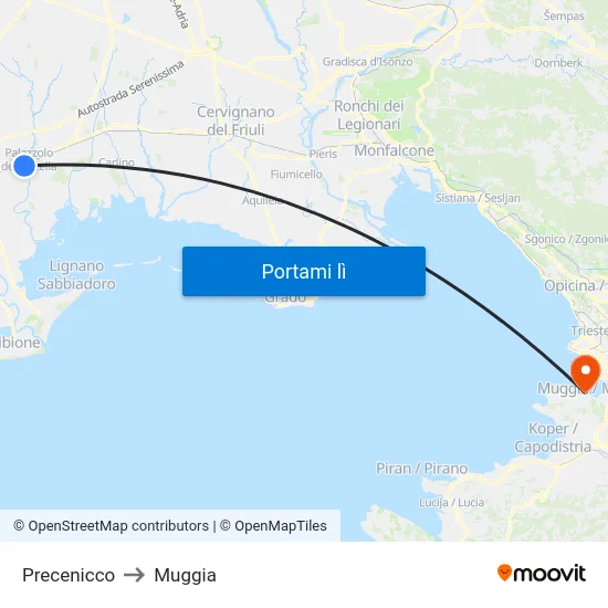 Precenicco to Muggia map