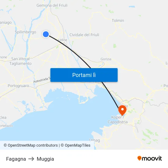 Fagagna to Muggia map