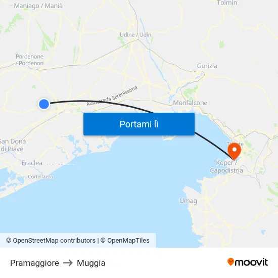 Pramaggiore to Muggia map