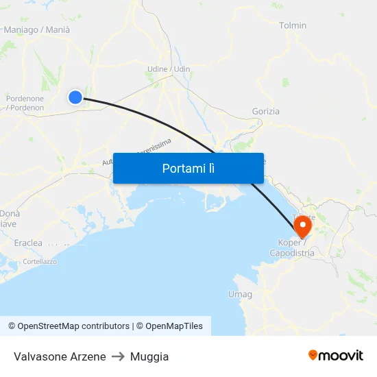 Valvasone Arzene to Muggia map