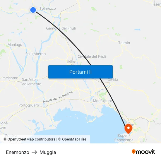 Enemonzo to Muggia map