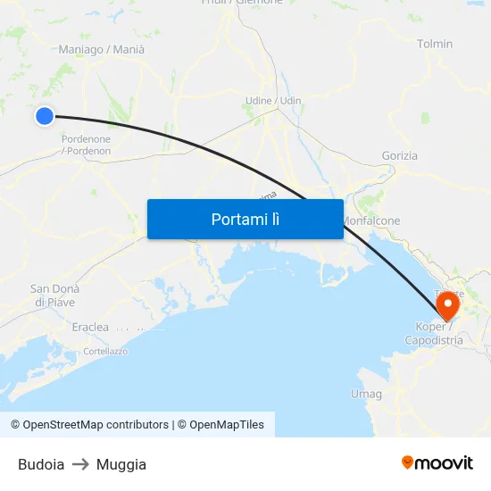 Budoia to Muggia map