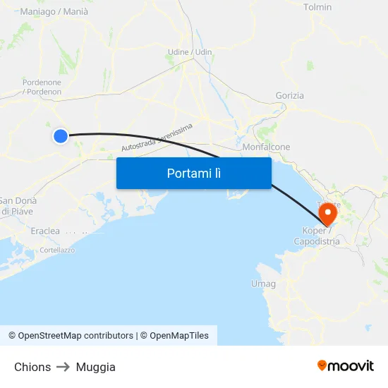 Chions to Muggia map