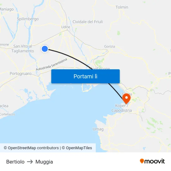 Bertiolo to Muggia map