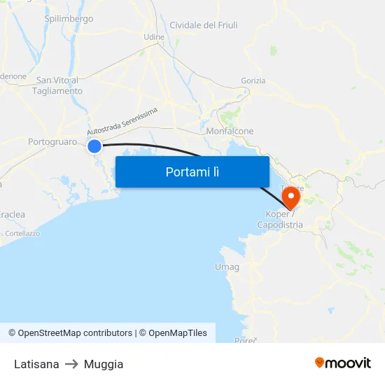 Latisana to Muggia map