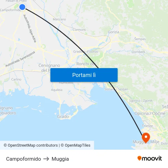 Campoformido to Muggia map