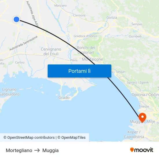 Mortegliano to Muggia map