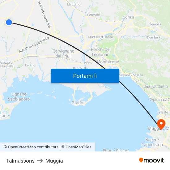 Talmassons to Muggia map