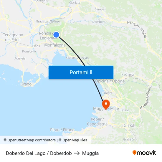 Doberdò Del Lago / Doberdob to Muggia map