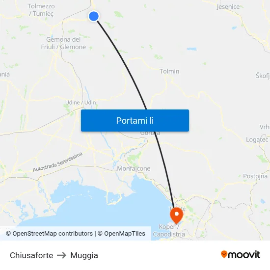 Chiusaforte to Muggia map