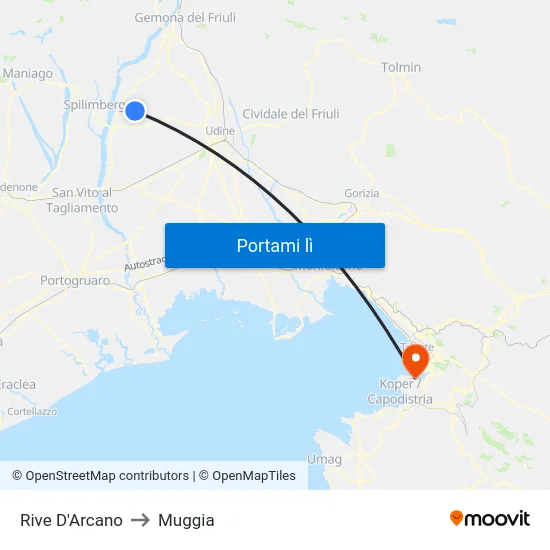 Rive D'Arcano to Muggia map