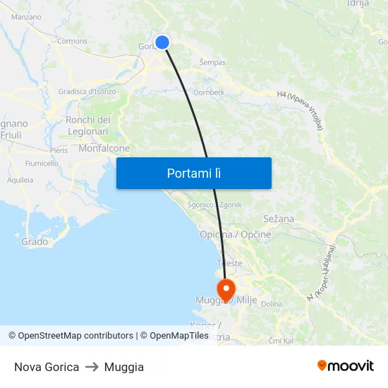 Nova Gorica to Muggia map