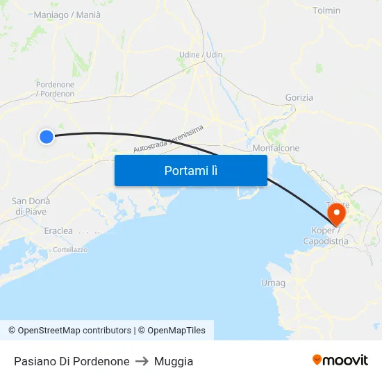 Pasiano Di Pordenone to Muggia map