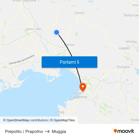 Prepotto / Prapotno to Muggia map