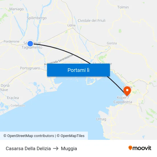 Casarsa Della Delizia to Muggia map