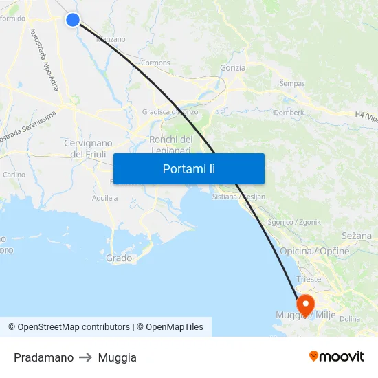 Pradamano to Muggia map