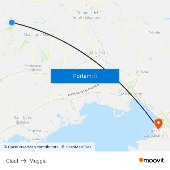 Claut to Muggia map