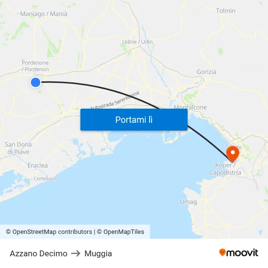Azzano Decimo to Muggia map