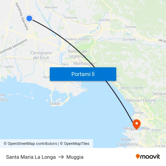 Santa Maria La Longa to Muggia map