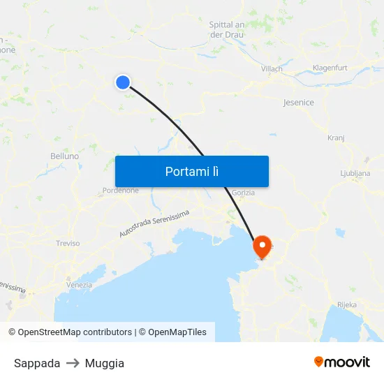 Sappada to Muggia map