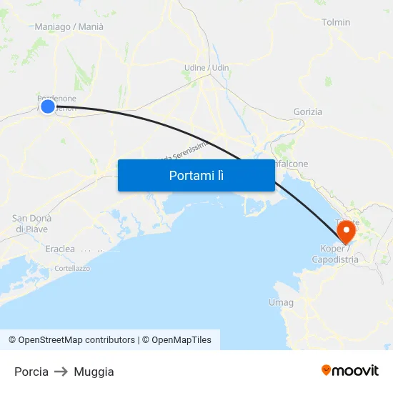Porcia to Muggia map