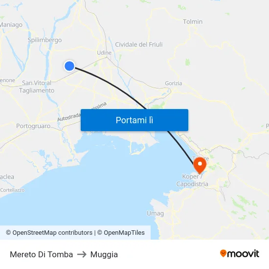 Mereto Di Tomba to Muggia map