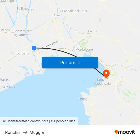 Ronchis to Muggia map