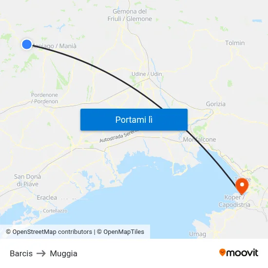 Barcis to Muggia map