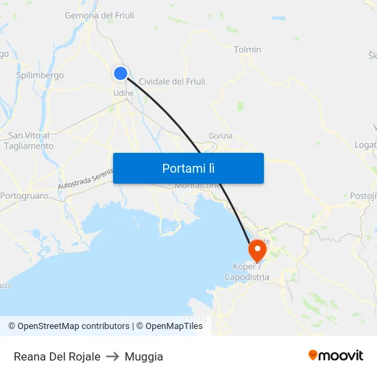 Reana Del Rojale to Muggia map