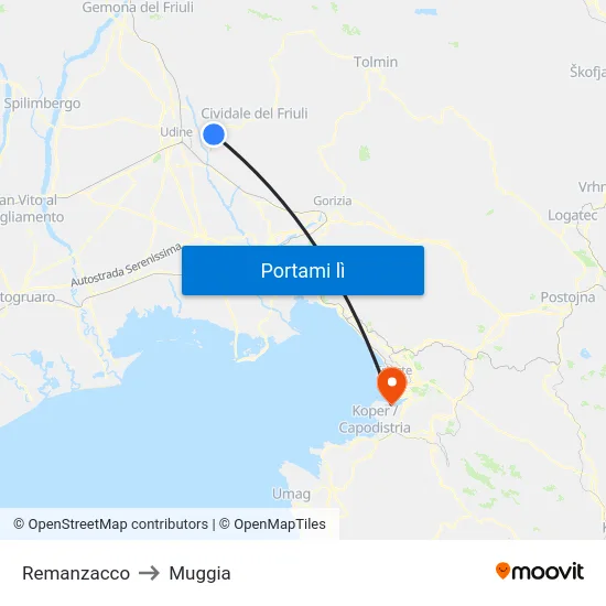 Remanzacco to Muggia map